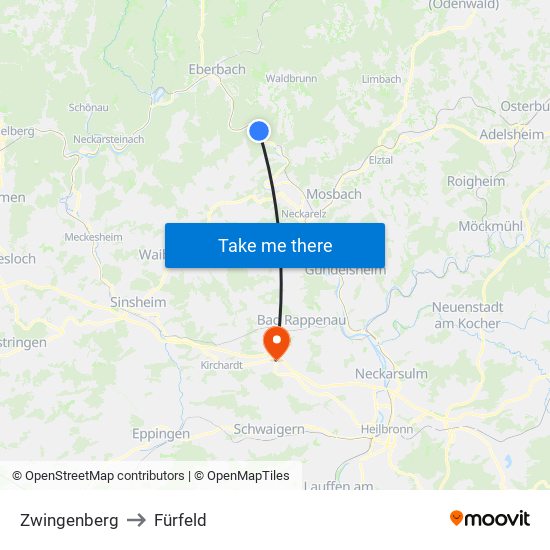 Zwingenberg to Fürfeld map