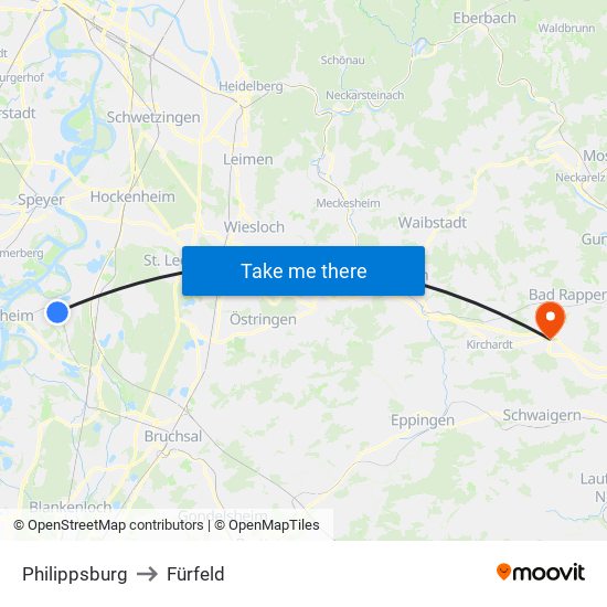 Philippsburg to Fürfeld map