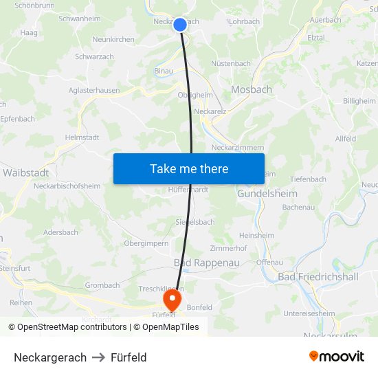 Neckargerach to Fürfeld map