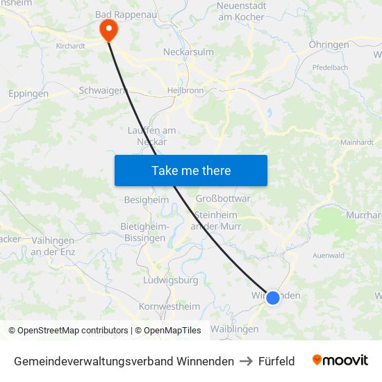 Gemeindeverwaltungsverband Winnenden to Fürfeld map