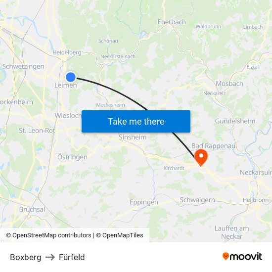 Boxberg to Fürfeld map