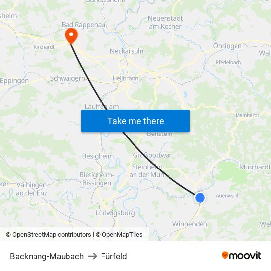 Backnang-Maubach to Fürfeld map