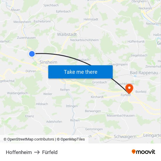 Hoffenheim to Fürfeld map