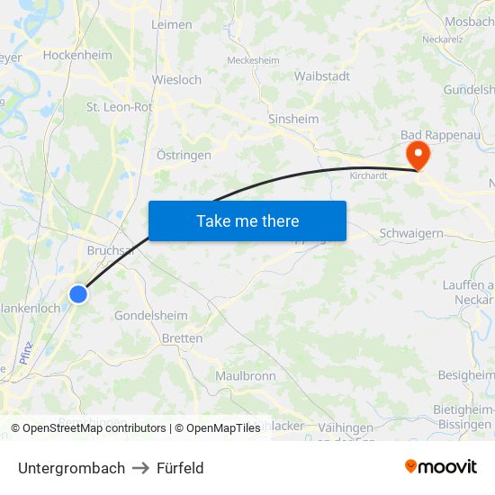 Untergrombach to Fürfeld map