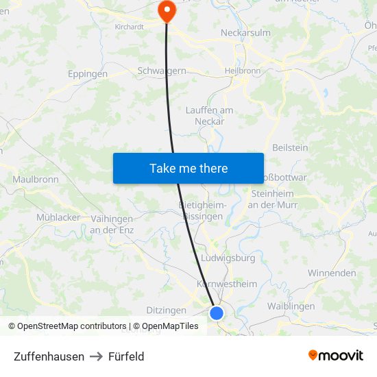 Zuffenhausen to Fürfeld map