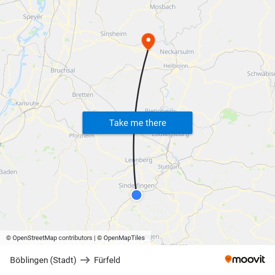 Böblingen (Stadt) to Fürfeld map