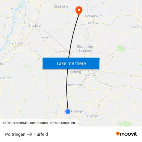 Poltringen to Fürfeld map