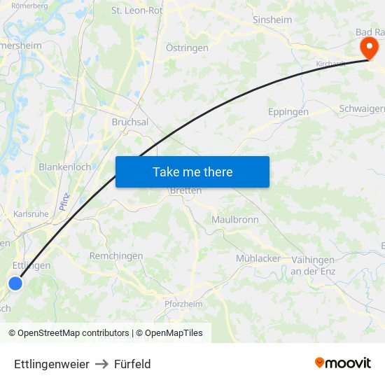 Ettlingenweier to Fürfeld map