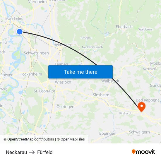 Neckarau to Fürfeld map