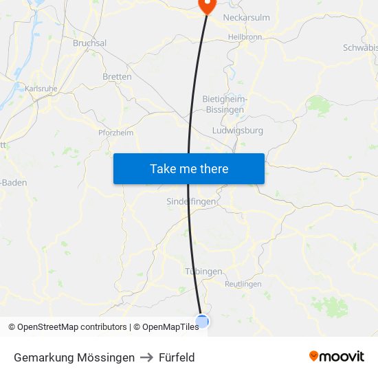 Gemarkung Mössingen to Fürfeld map