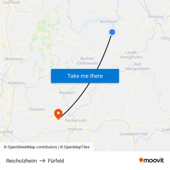 Reicholzheim to Fürfeld map