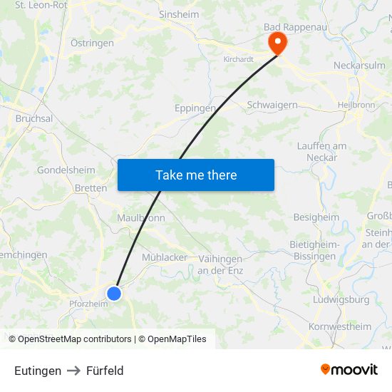 Eutingen to Fürfeld map