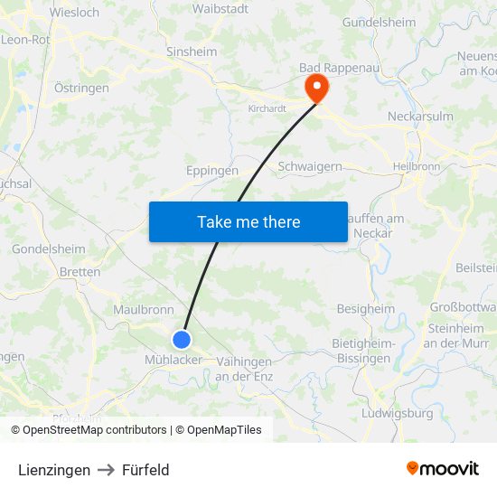Lienzingen to Fürfeld map
