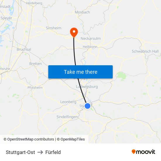 Stuttgart-Ost to Fürfeld map