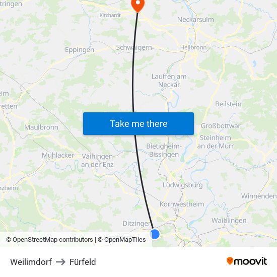 Weilimdorf to Fürfeld map