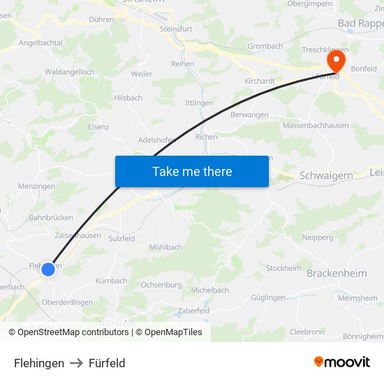 Flehingen to Fürfeld map
