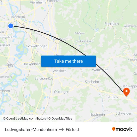 Ludwigshafen-Mundenheim to Fürfeld map