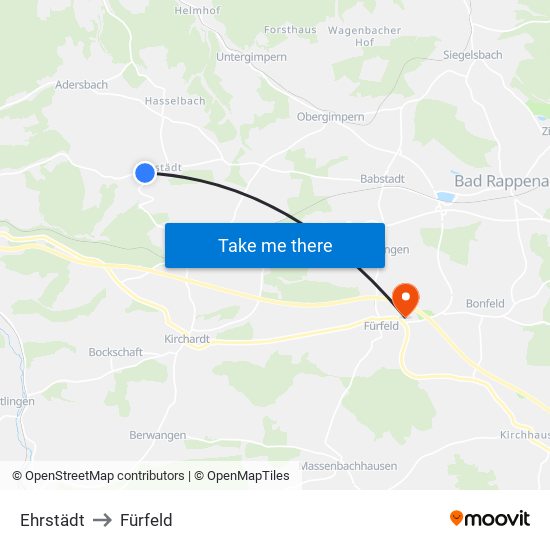 Ehrstädt to Fürfeld map