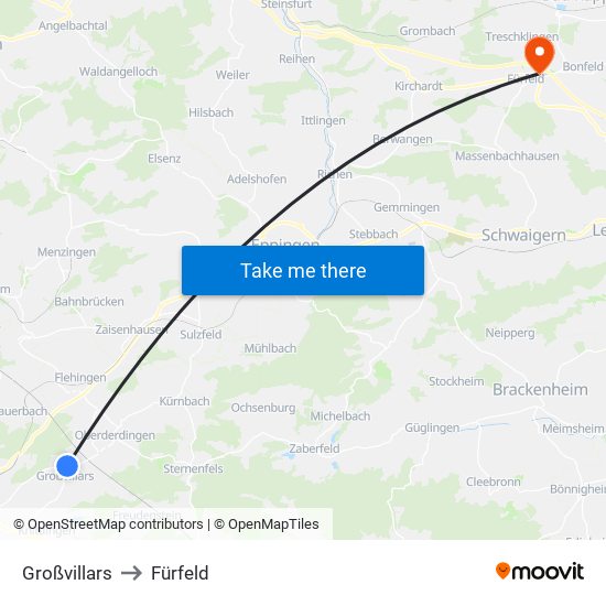 Großvillars to Fürfeld map