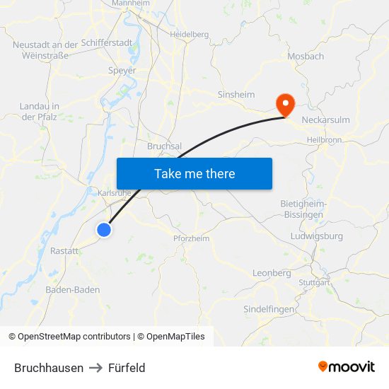 Bruchhausen to Fürfeld map