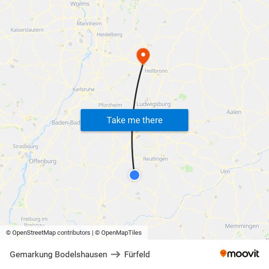 Gemarkung Bodelshausen to Fürfeld map