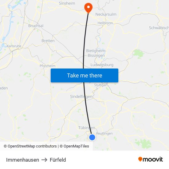 Immenhausen to Fürfeld map