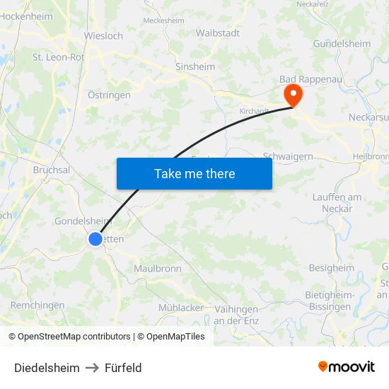 Diedelsheim to Fürfeld map