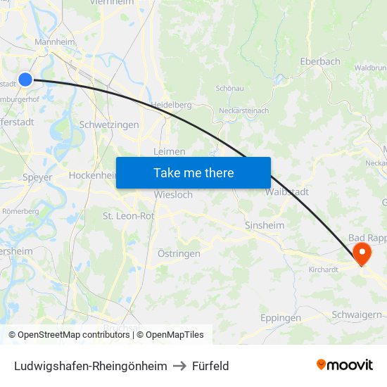 Ludwigshafen-Rheingönheim to Fürfeld map