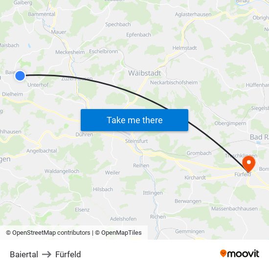 Baiertal to Fürfeld map