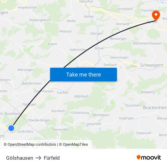 Gölshausen to Fürfeld map