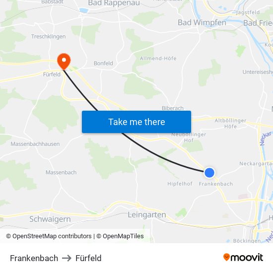 Frankenbach to Fürfeld map