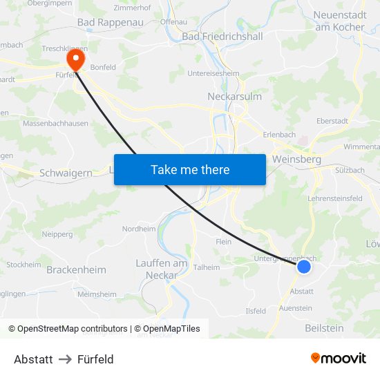 Abstatt to Fürfeld map