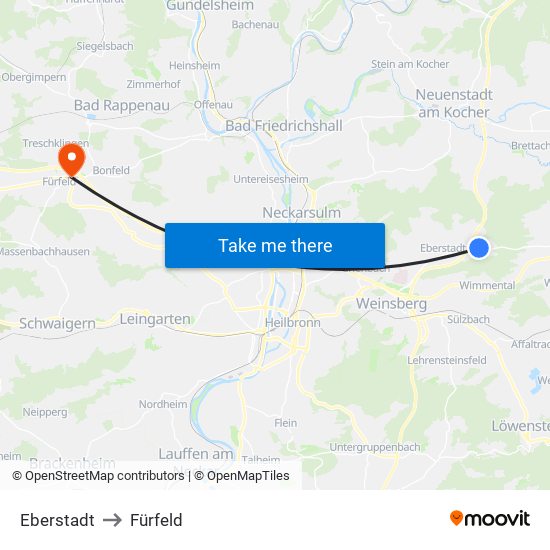 Eberstadt to Fürfeld map