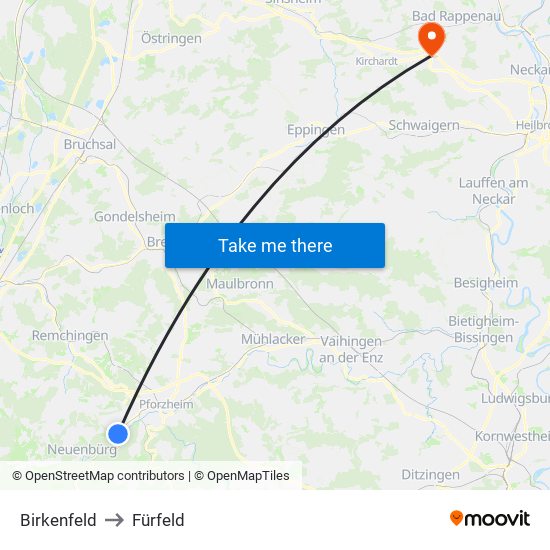 Birkenfeld to Fürfeld map