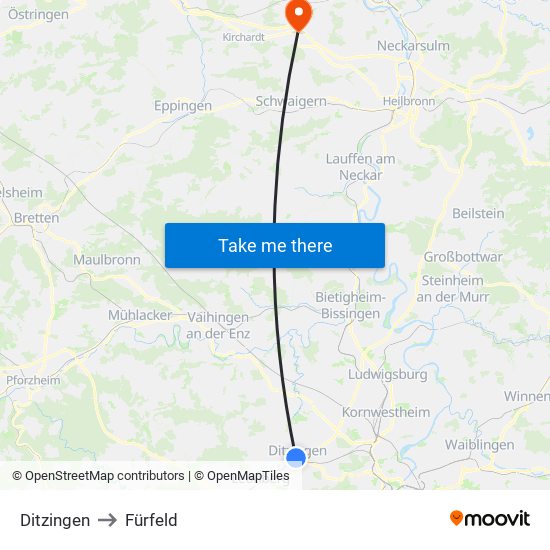 Ditzingen to Fürfeld map
