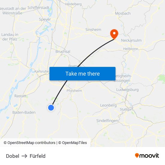 Dobel to Fürfeld map