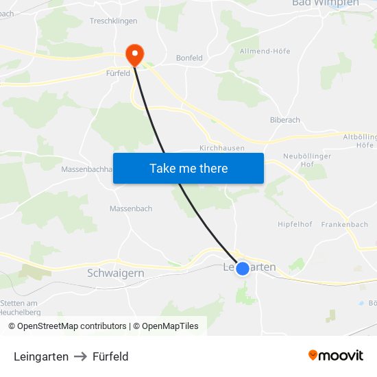Leingarten to Fürfeld map