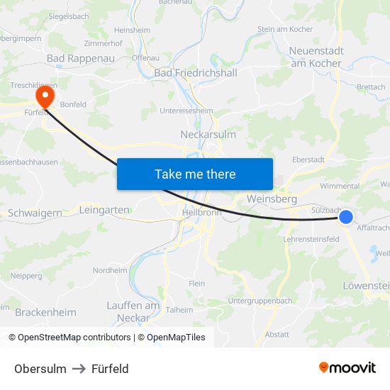 Obersulm to Fürfeld map