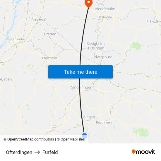 Ofterdingen to Fürfeld map