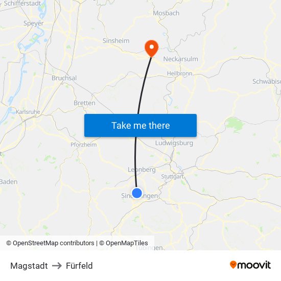 Magstadt to Fürfeld map