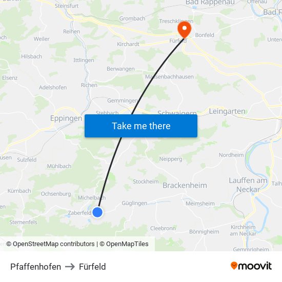 Pfaffenhofen to Fürfeld map