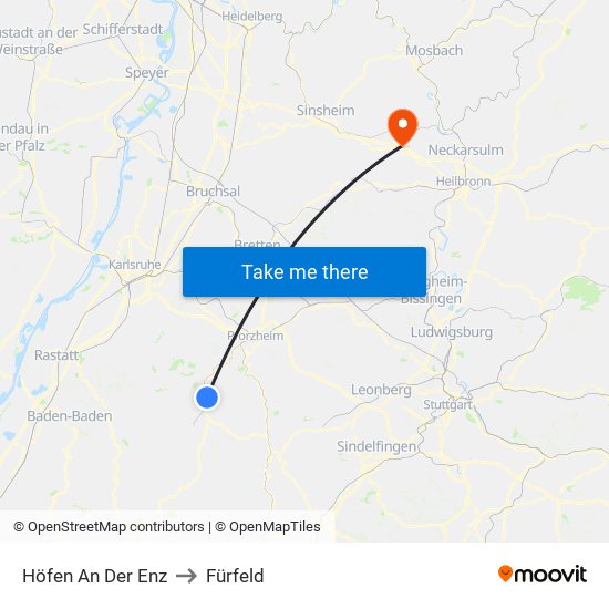 Höfen An Der Enz to Fürfeld map