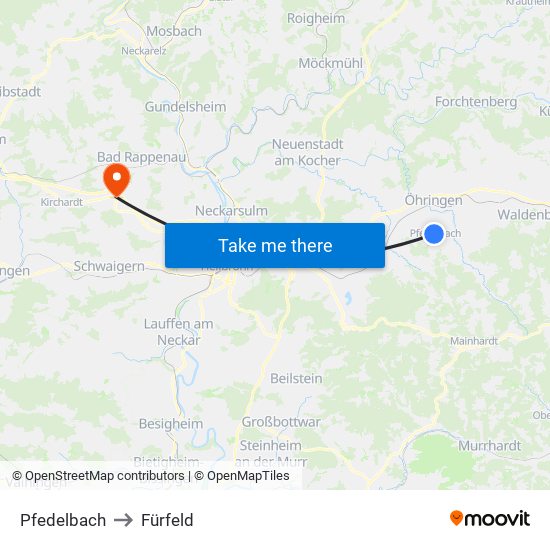 Pfedelbach to Fürfeld map