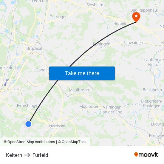 Keltern to Fürfeld map