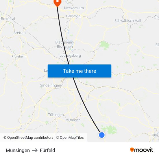 Münsingen to Fürfeld map