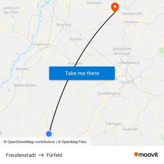 Freudenstadt to Fürfeld map