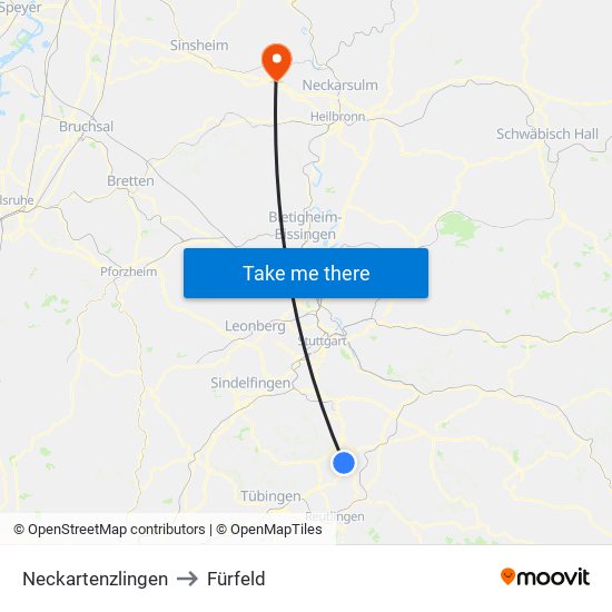 Neckartenzlingen to Fürfeld map