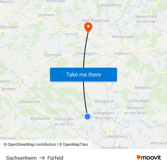 Sachsenheim to Fürfeld map