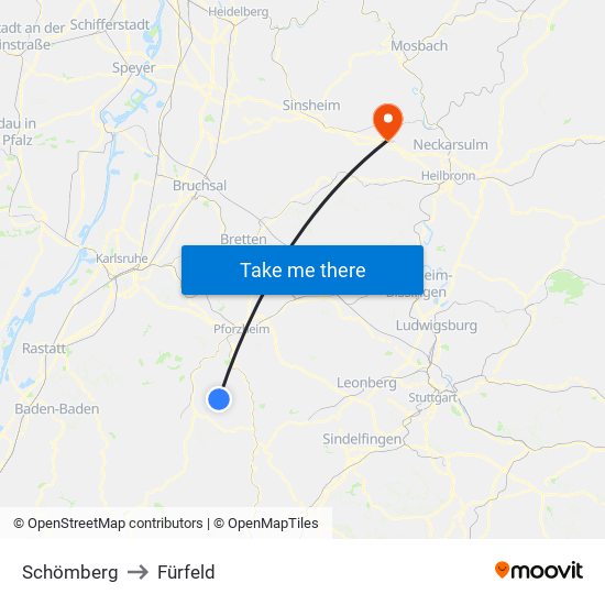 Schömberg to Fürfeld map