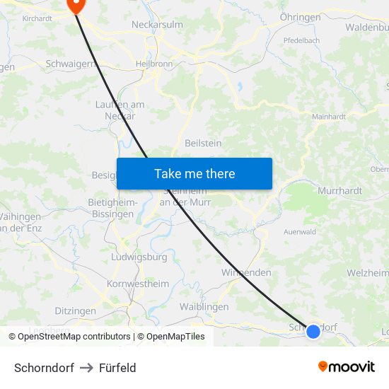 Schorndorf to Fürfeld map